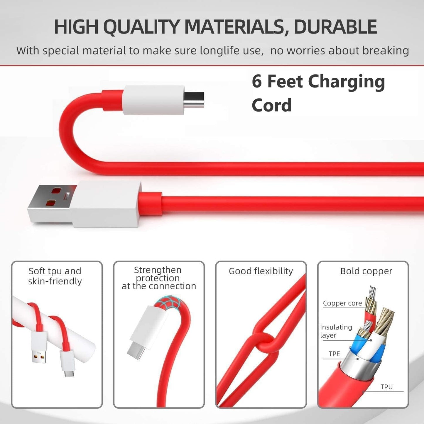 NINESTAR 80W Charger Cable USB to Type C Warp Charger SuperVooc/Dash Super Charge Cable