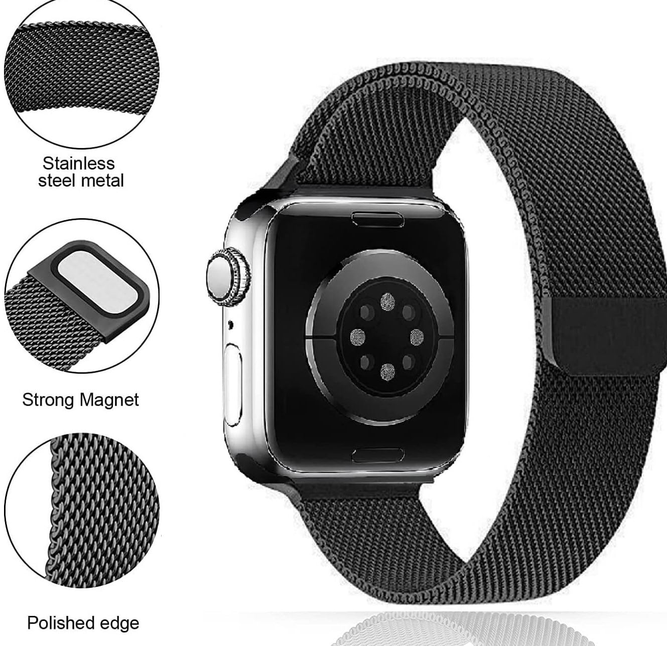 Black Stainless Steel with Magnetic Wristband Strap