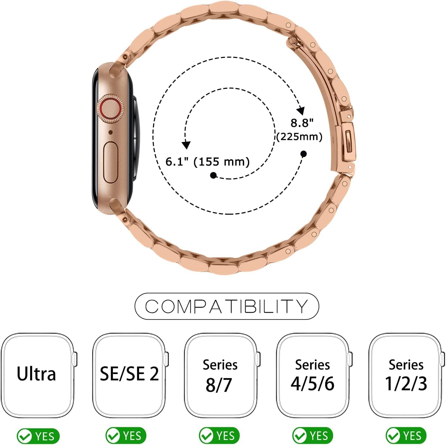 Heavy Metal Stainless Steel Chain Watch Strap Rose Gold