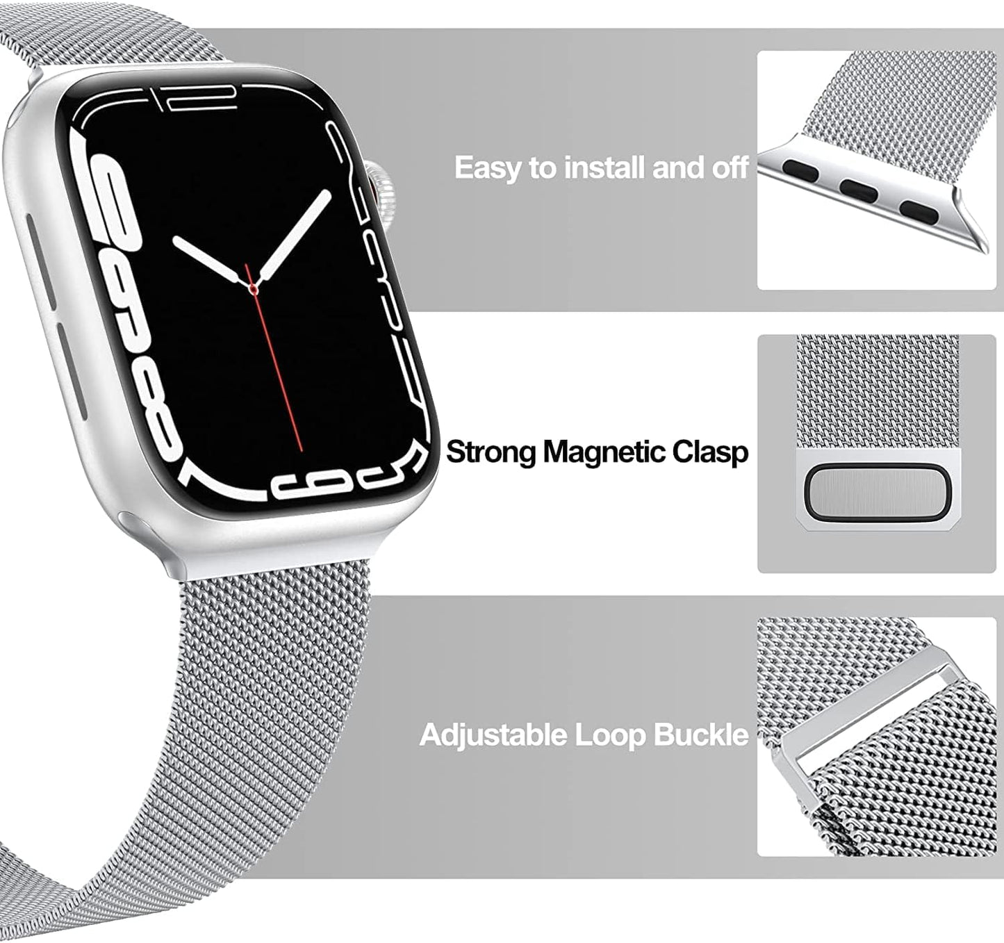 Silver Stainless Steel with Magnetic Wristband Strap