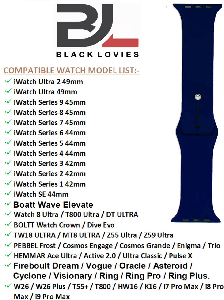 Plane Silicone Strap Navy Blue