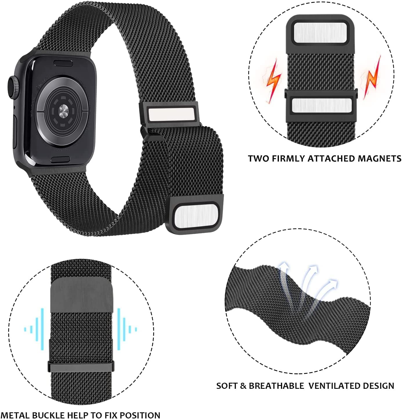 Black Stainless Steel with Magnetic Wristband Strap