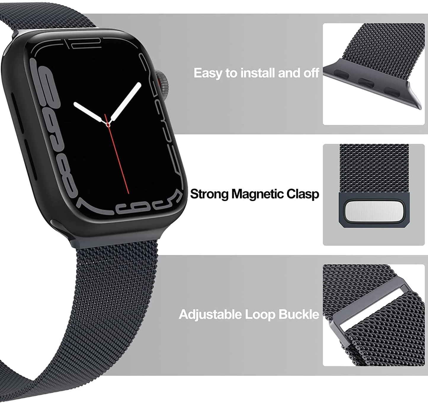 Black Stainless Steel with Magnetic Wristband Strap
