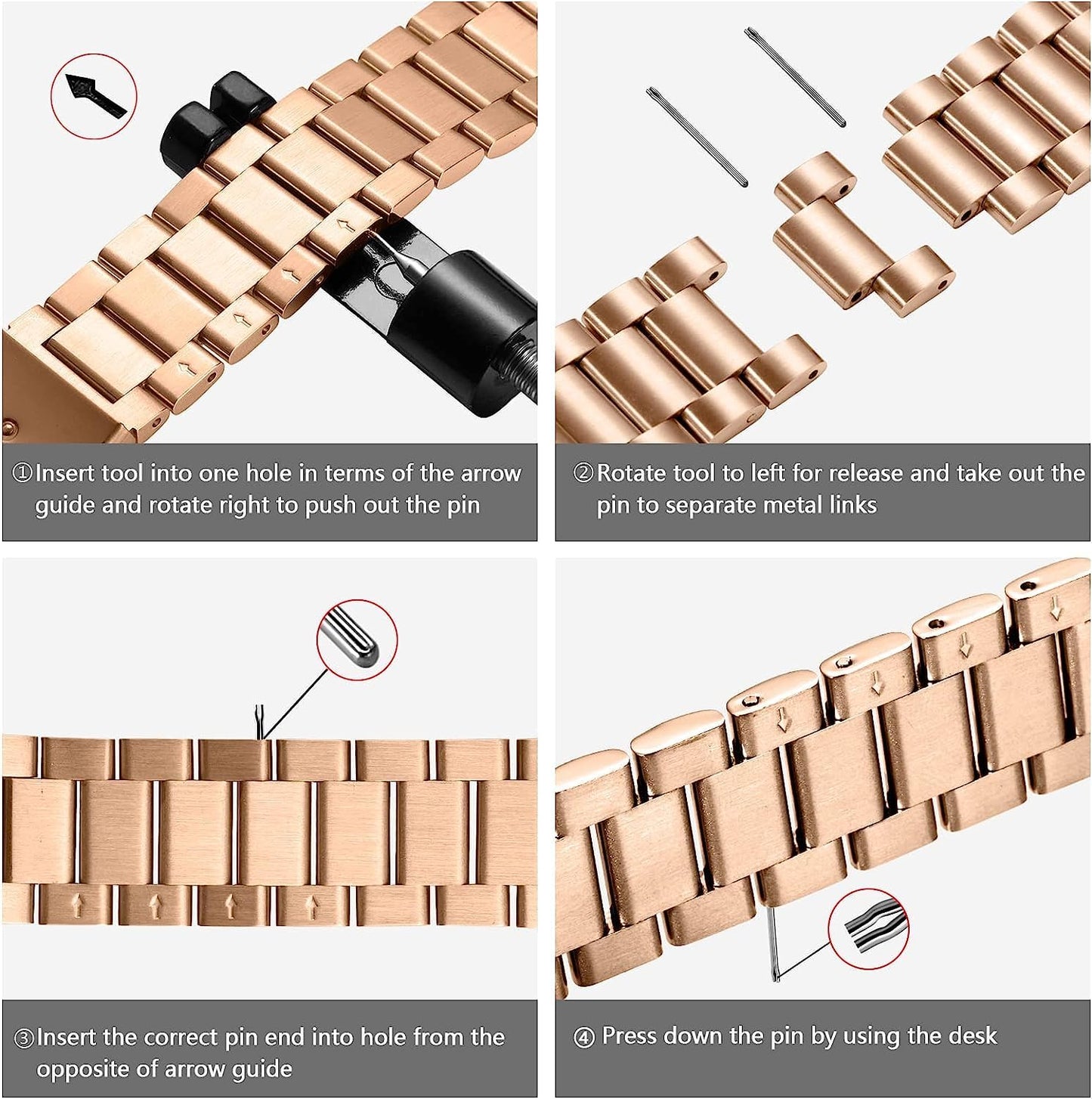 Heavy Metal Stainless Steel Chain Watch Strap Rose Gold