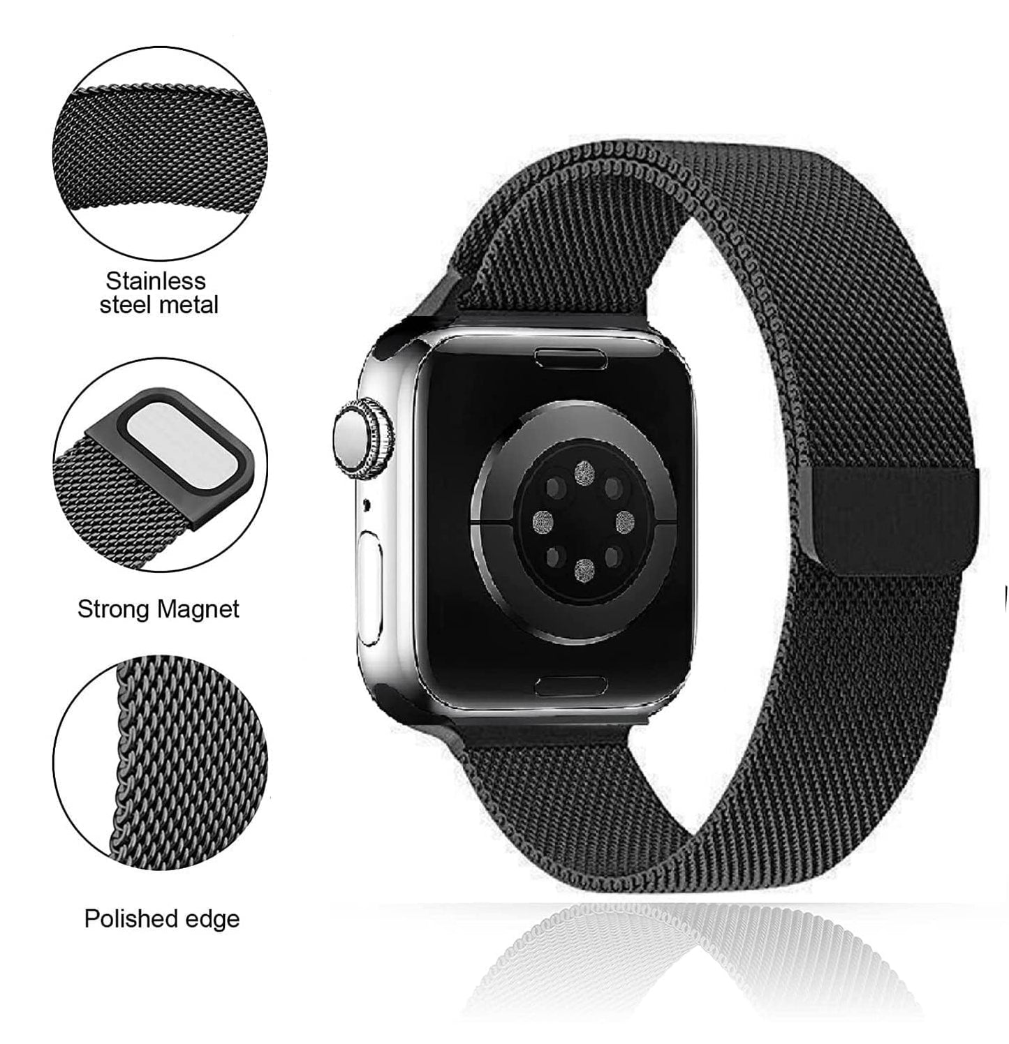 Black Stainless Steel with Magnetic Wristband Strap